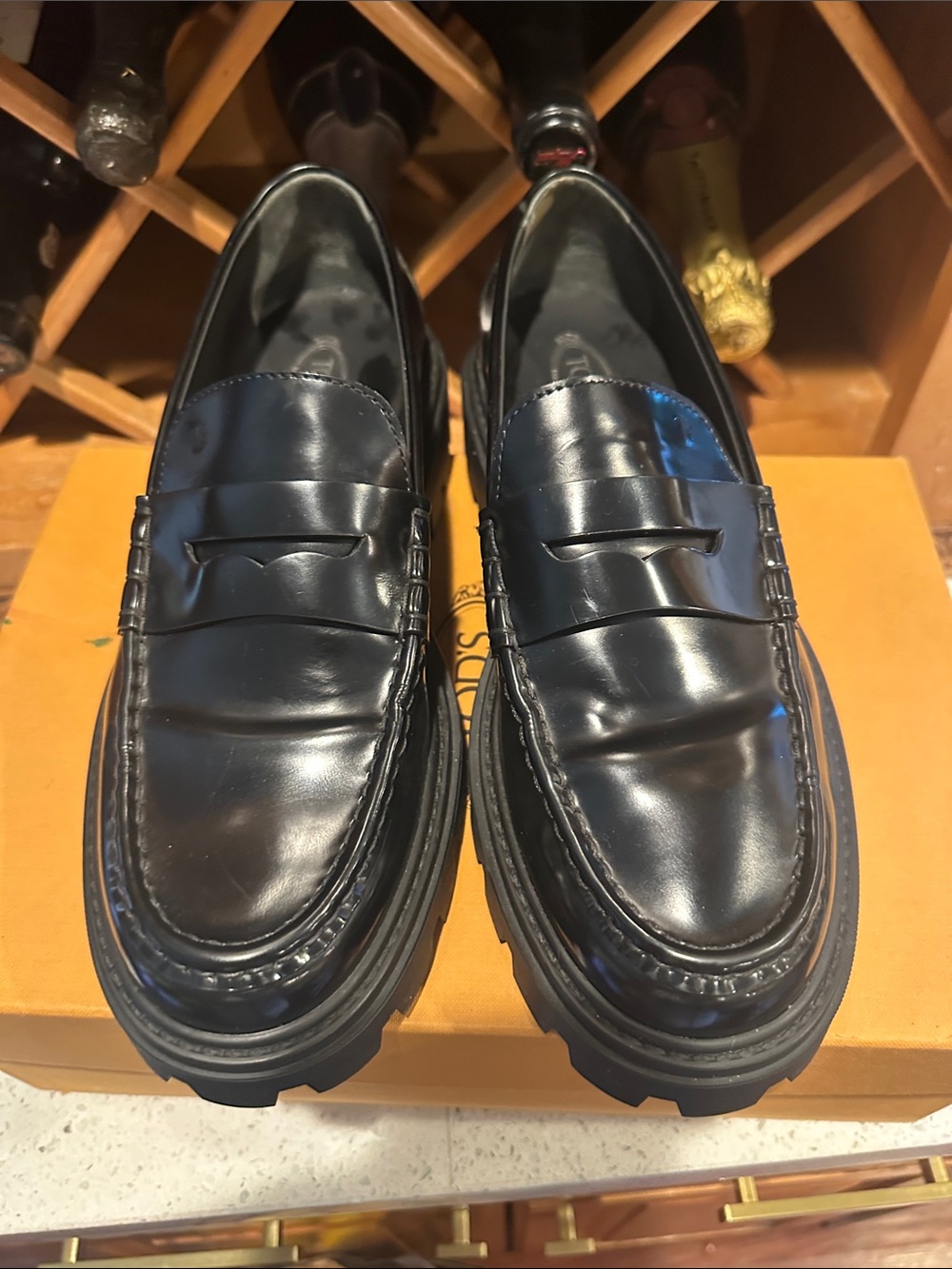Tod's Black Leather Lug Sole Penny Loafers - Picture 7 of 11